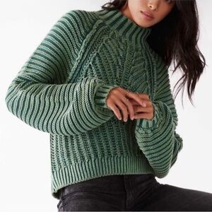 XS FREE PEOPLE Green Botany Sweetheart Sweater Chunky Mock Neck